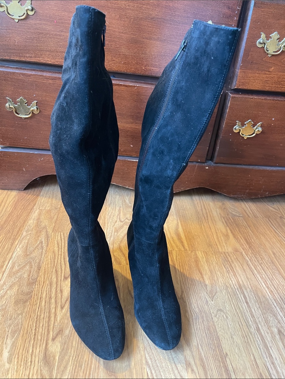 Women's Lord and Taylor Black Suede Knee-High Boots with 2 1/2 inch heel
